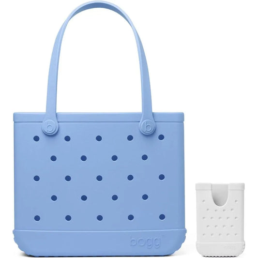 BOGG BAG – Medium Tote (Carolina on My Mind) + Call Me Bogg (For Shore White) – 15in L x 5in W x 12.5in H – Beach, Pool, Boat, Sports – All Purpose EVA – Lightweight, Washable, Durable
