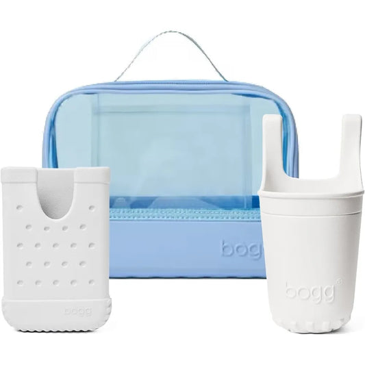 BOGG BAG Bundle – Boggs N’ Ends Travel Organizer (Carolina on My Mindl) + Bevy Beverage Holder (White) + Call Me Phone Holder (White) – Durable, Washable, Tip-proof – Beach, Pool, Boat, Work, Sports