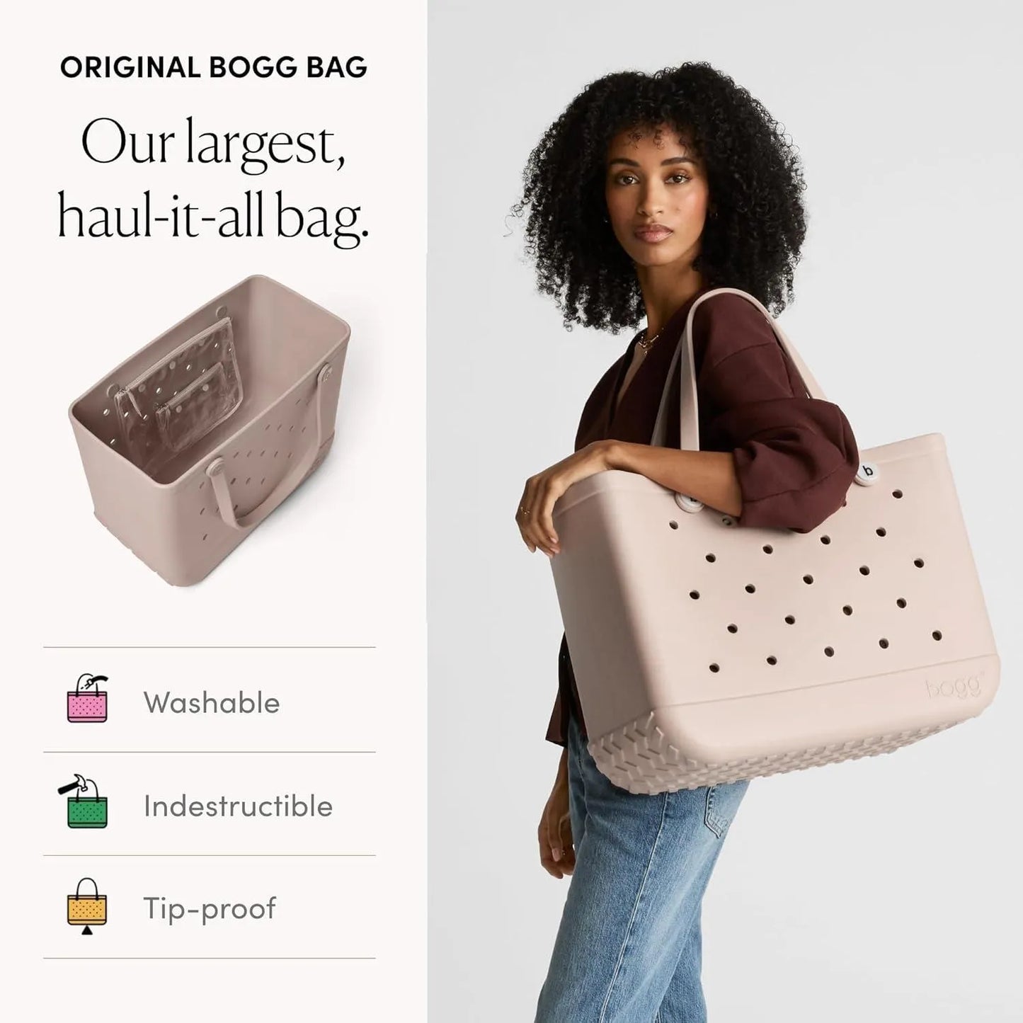 BOGG BAG Original Tote – Durable, Washable, Tip-proof – Beach, Pool, Boat, Work, Sports(Coconut)
